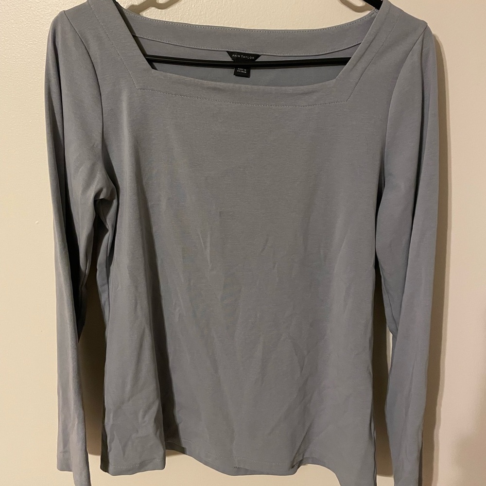 Grey square neck top.